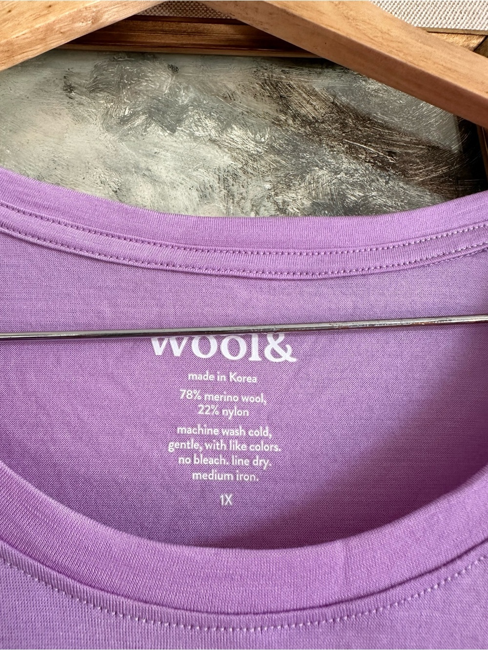 wool& Celine Merino Wool Signature Elbow Sleeve Tee - Wild Orchid sz 1X - Picture 5 of 8